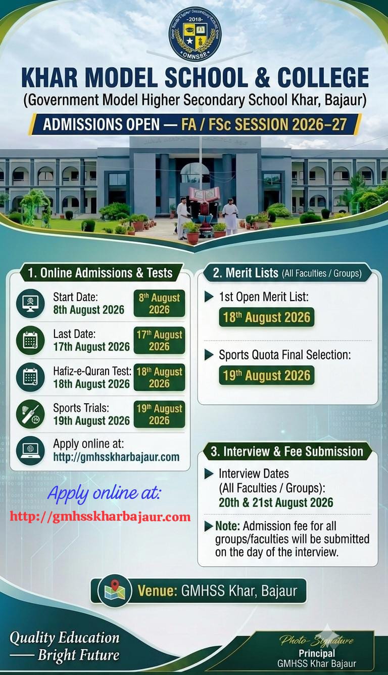 Welcome to Govt Model Higher Secondary School Khar Bajaur